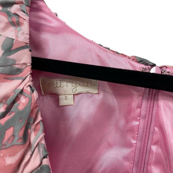 Britt Ryan Pink Gray Rose Print Ruffle Neck Silk Blouse Womens 2 - Picture 6 of 7